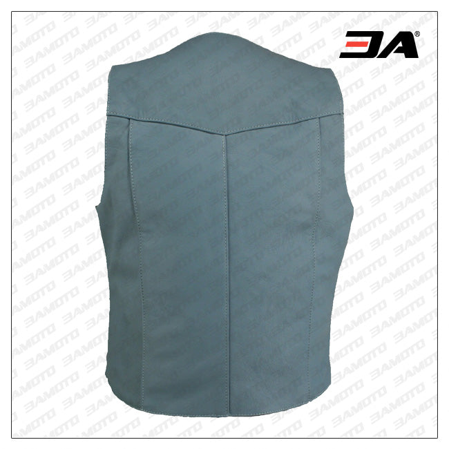 Men Baby Blue Leather Vest