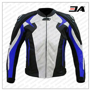 Men Blue White And Black Motorcycle Leather Jacket