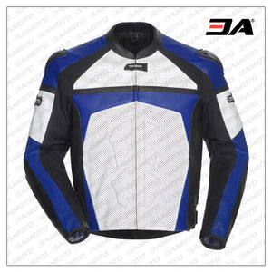 Men Blue & White Motorcycle Leather Jacket