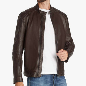 men brown biker jacket