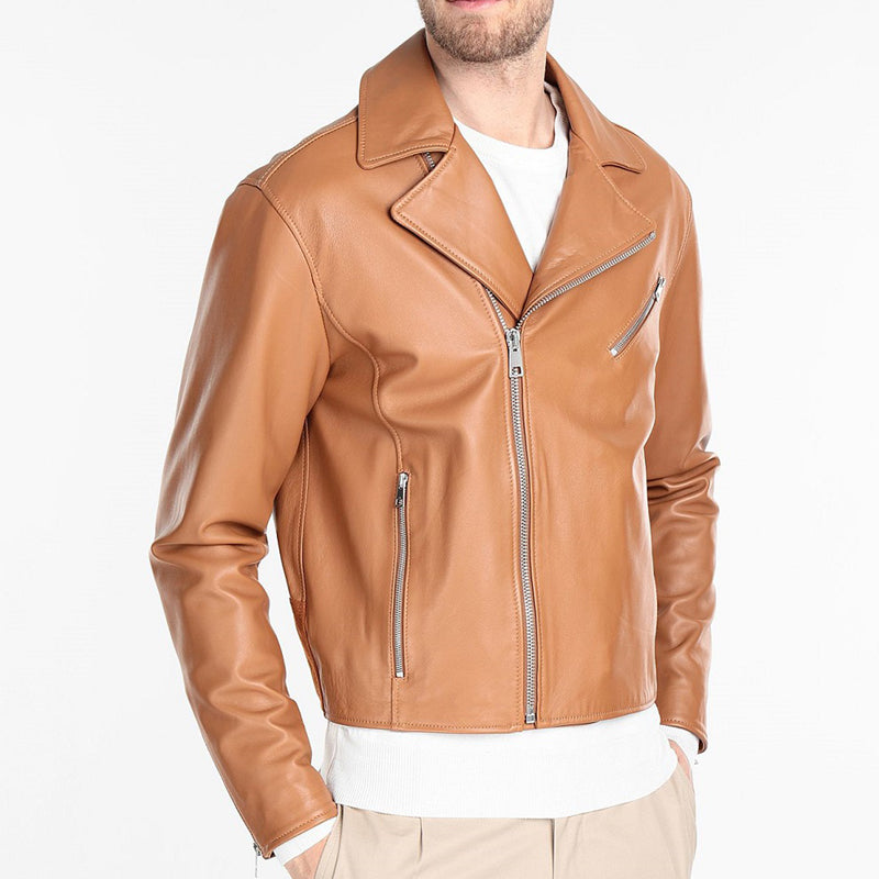 men brown leather jacket