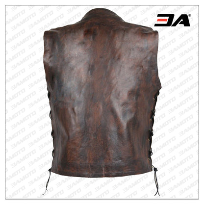 Men Distressted Brown Leather Vest