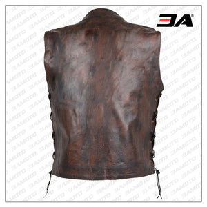 Men Distressted Brown Leather Vest