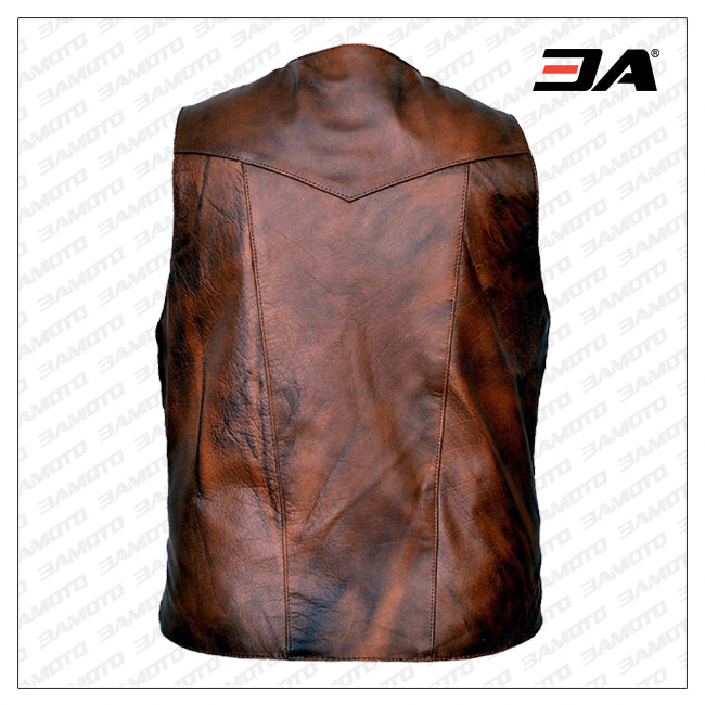 Men Distressed Brown Leather Vest