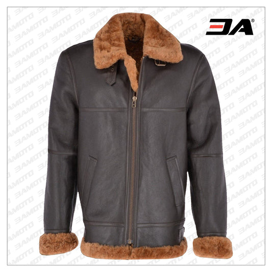 men brown shearling collar jacket - Fashion Leather Jackets USA - 3AMOTO