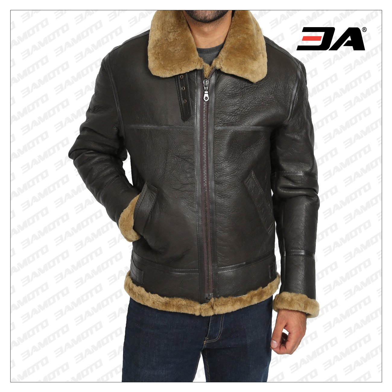 men brown shearling jacket