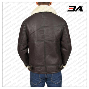 men dark brown shearling leather jacket