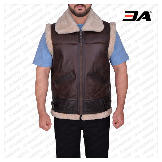 Men Stylish Sheepskin Brown Leather Vest