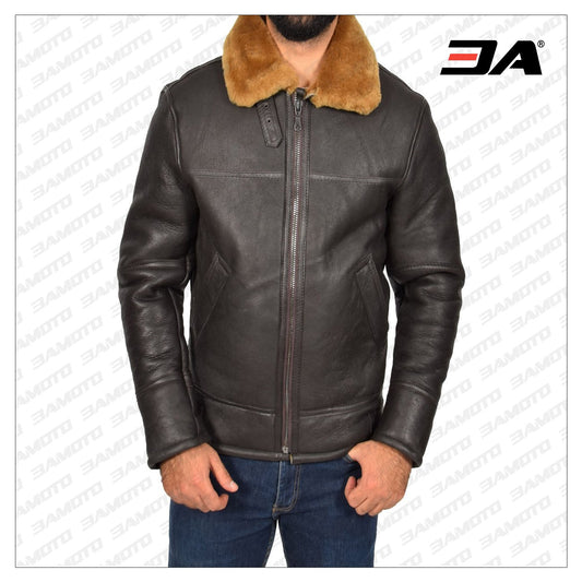 men brown sheepskin jacket - Fashion Leather Jackets USA - 3AMOTO