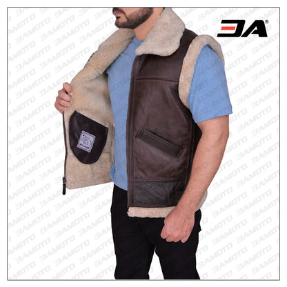 Men Stylish Sheepskin Brown Leather Vest