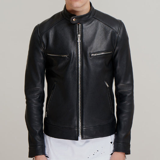 men dashing pitch black leather jacket - Fashion Leather Jackets USA - 3AMOTO