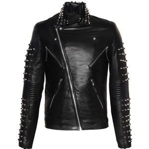 men designer studded motorcycle leather jacket