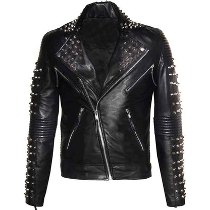 Mens Designer Studded Motorcycle Leather Jacket