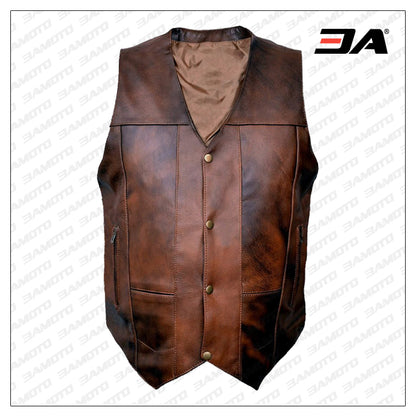 Men Distressed Brown Leather Vest