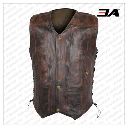 Men Distressted Brown Leather Vest