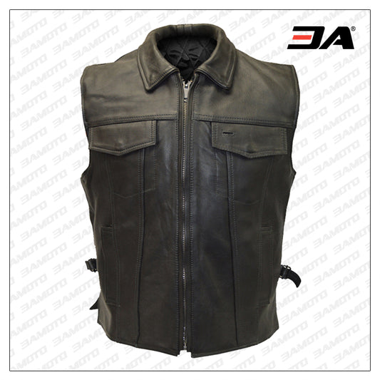 Men Fight Club Leather Vest - Fashion Leather Jackets USA - 3AMOTO