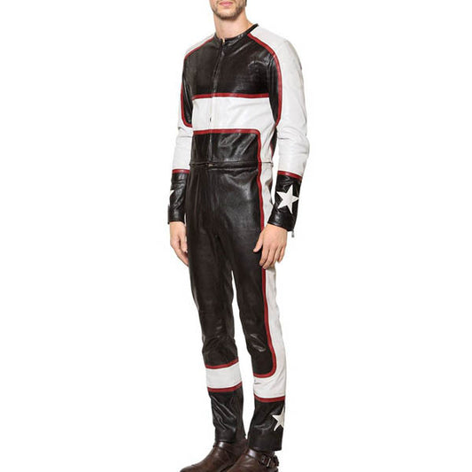 Men Leather Racing Jumpsuit - Fashion Leather Jackets USA - 3AMOTO