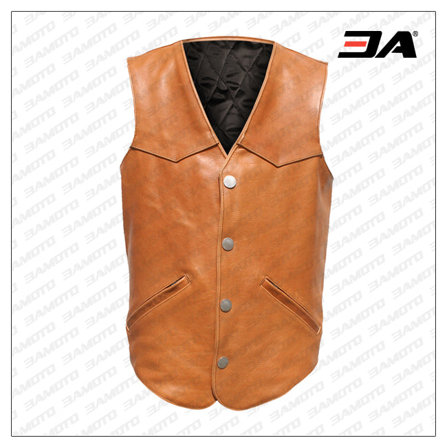 Men Western Style Brown Leather Vest