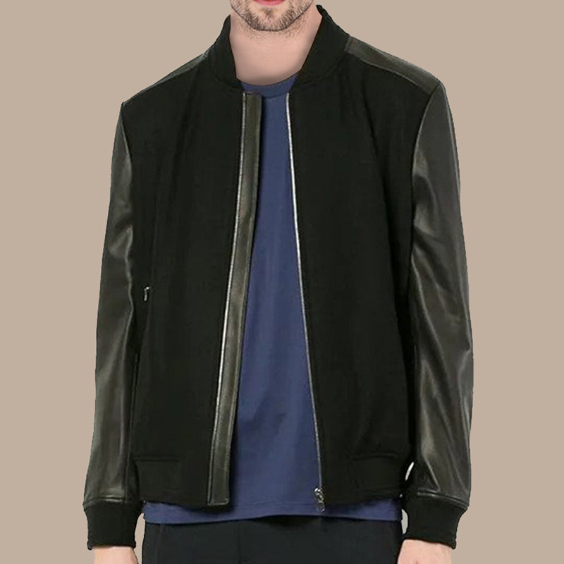 men pitch black bomber jacket