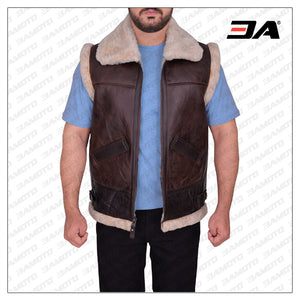 Men Stylish Sheepskin Brown Leather Vest