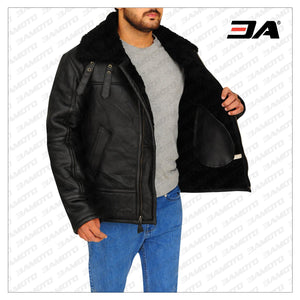 men sheepskin shearling leather jacket