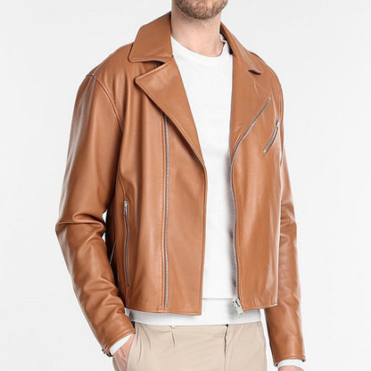 men tan brown leather jacket