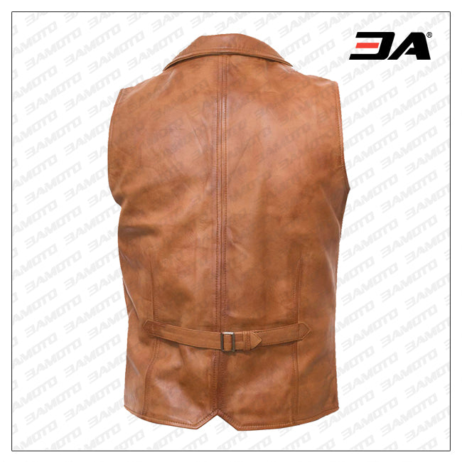 Men Tan Brown Leather Vest