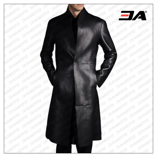 Long Black Leather Trench Coat - 3amoto shop