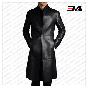 Long Black Leather Trench Coat