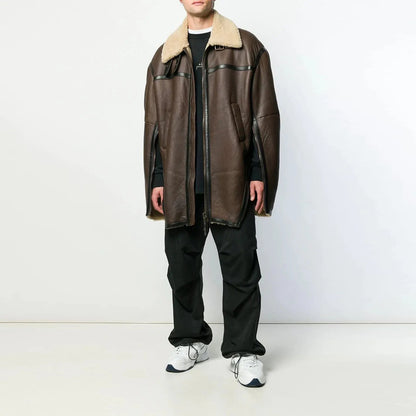 mens aviator brown shearling coat