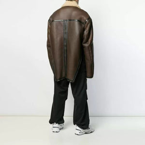 mens aviator brown shearling leather coat back