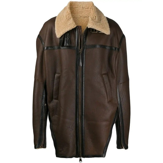 mens aviator brown shearling leather coat - Fashion Leather Jackets USA - 3AMOTO