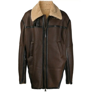 mens aviator brown shearling leather coat