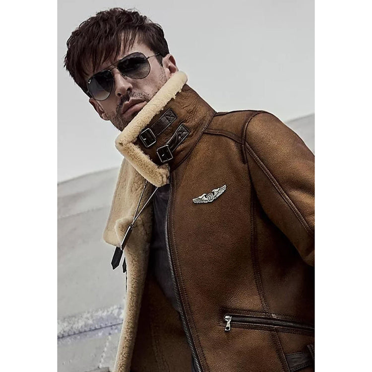 Mens Aviator Camel Brown Leather Jacket