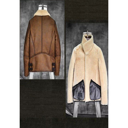 Men's Brown B3 Flying Aviator Shearling Leather Long Jacket Coat