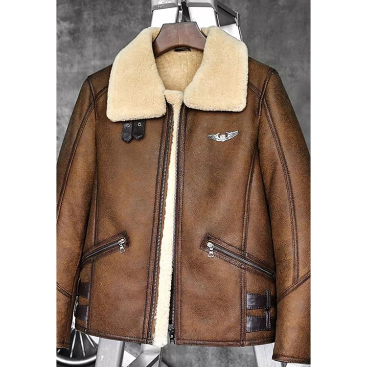 Men’s Aviator Camel Brown A2 Fur Shearling Leather Bomber Jacket