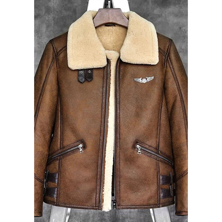 Men’s Aviator Camel Brown Leather Shearling Jacket