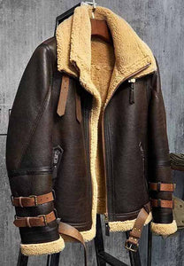 mens aviator dark brown leather shearling jacket