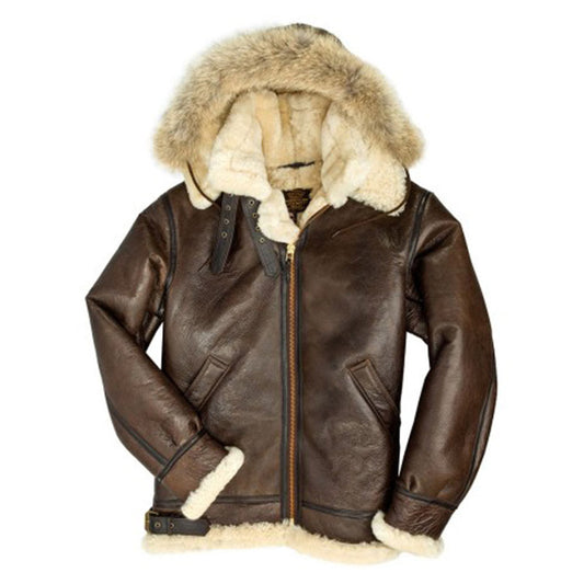 Men’s B3 Hooded Shearling Coat - Fashion Leather Jackets USA - 3AMOTO