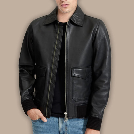 mens biker black bomber jacket - Fashion Leather Jackets USA - 3AMOTO