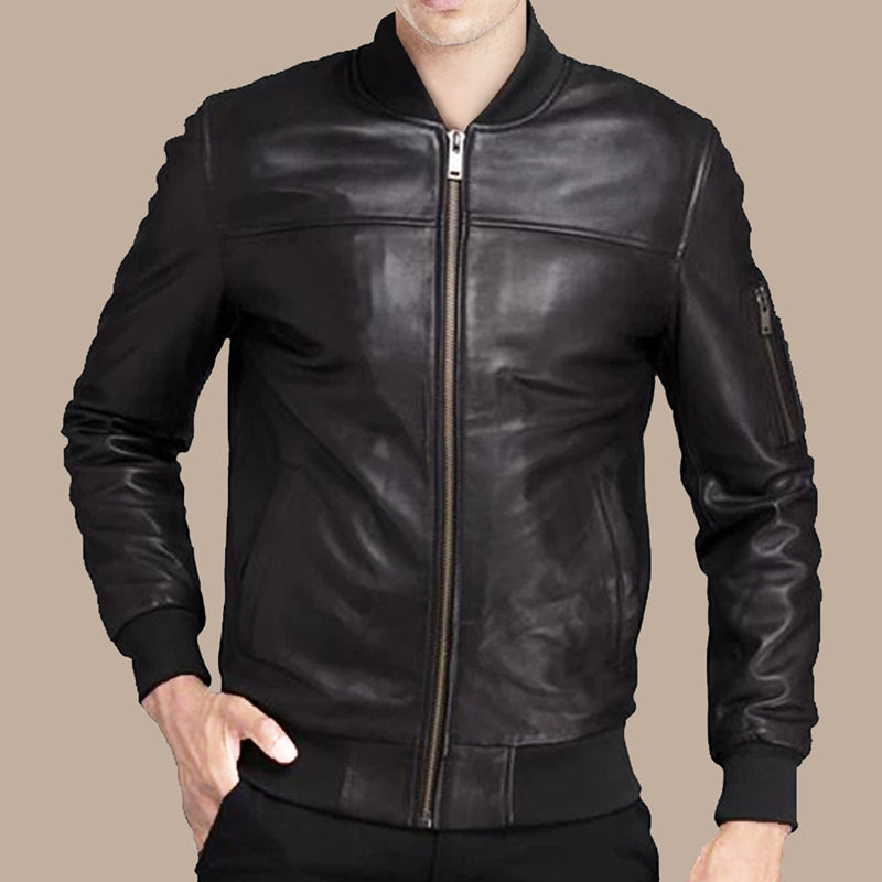 mens black biker bomber jacket