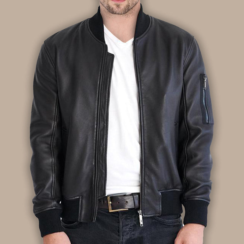 mens black bomber leather jacket