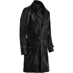 mens black double brested leather trench coat