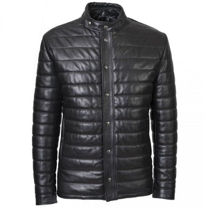Mens Black Genuine Leather Winter Puffer Jacket