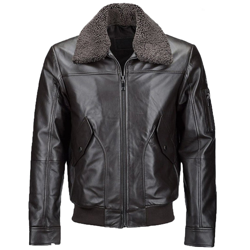 Mens Black Leather Aviator Flight Jacket