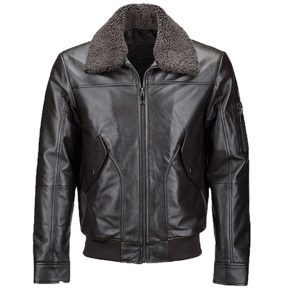 Mens Black Leather Aviator Flight Jacket