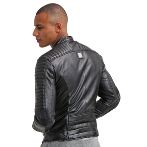 mens black leather biker jacket back