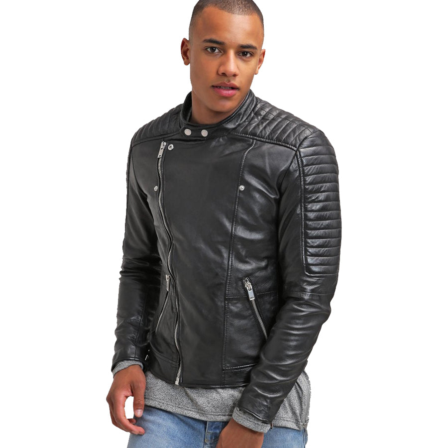 mens black leather biker jacket