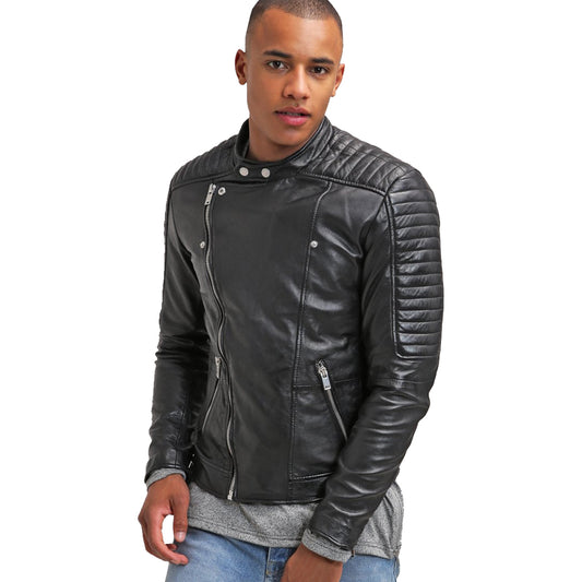 mens black leather biker jacket - Fashion Leather Jackets USA - 3AMOTO