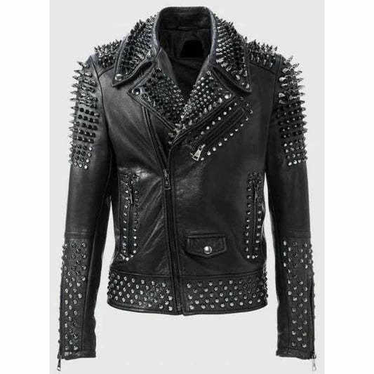 Mens Black Leather Biker Punk Jacket - Fashion Leather Jackets USA - 3AMOTO